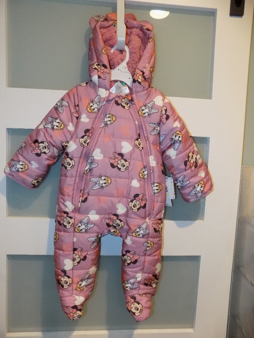 Disney Baby Minnie Mouse/Daisy Duck Pink Quilted Hooded Snowsuit Size 3 Months